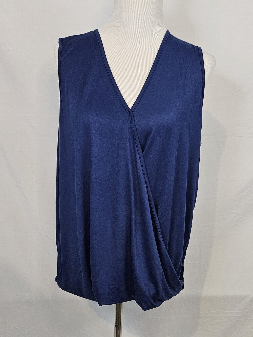 Doublju Navy Blue Sleeveless Surplice Draped Top